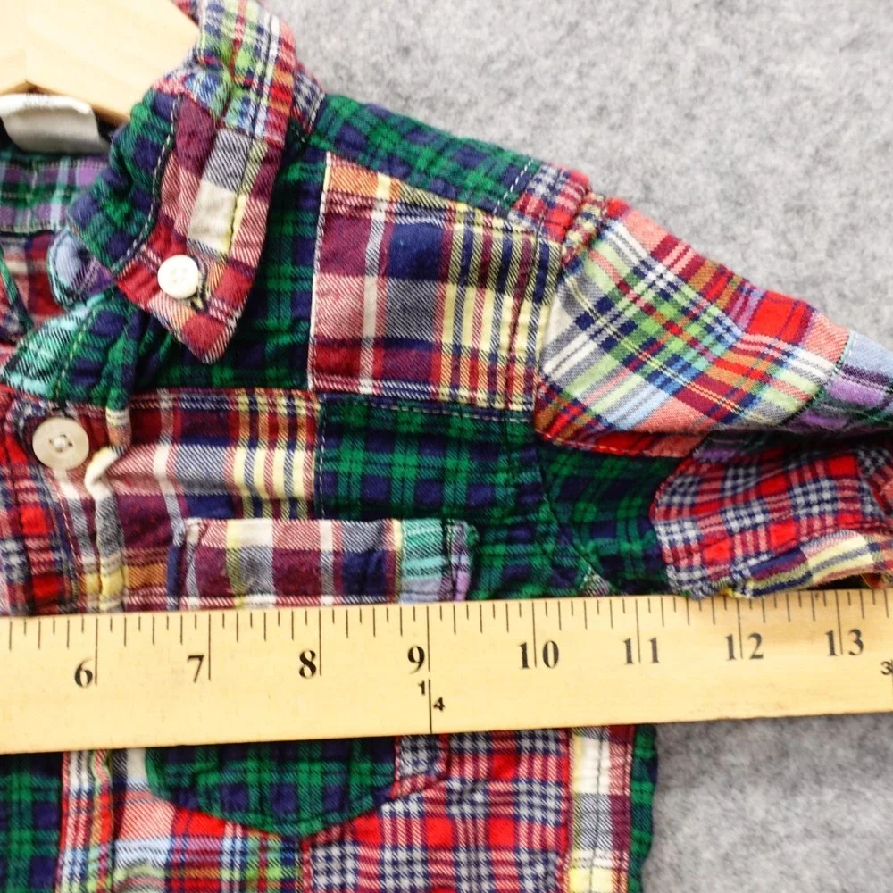 Patchwork Button Down Shirt Boys 12 18M BABY GAP Madras Plaid Preppy Holiday Ivy